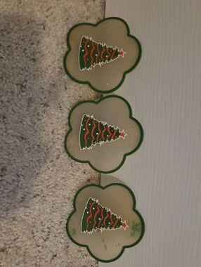 Holiday Christmas Tree Coasters - Green and Red Set of 3, Rubber